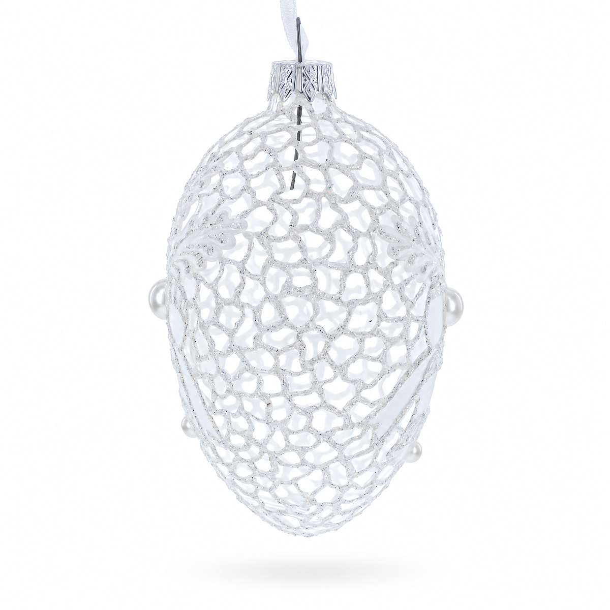 Winter Bells Egg Glass Ornament 4 Inches