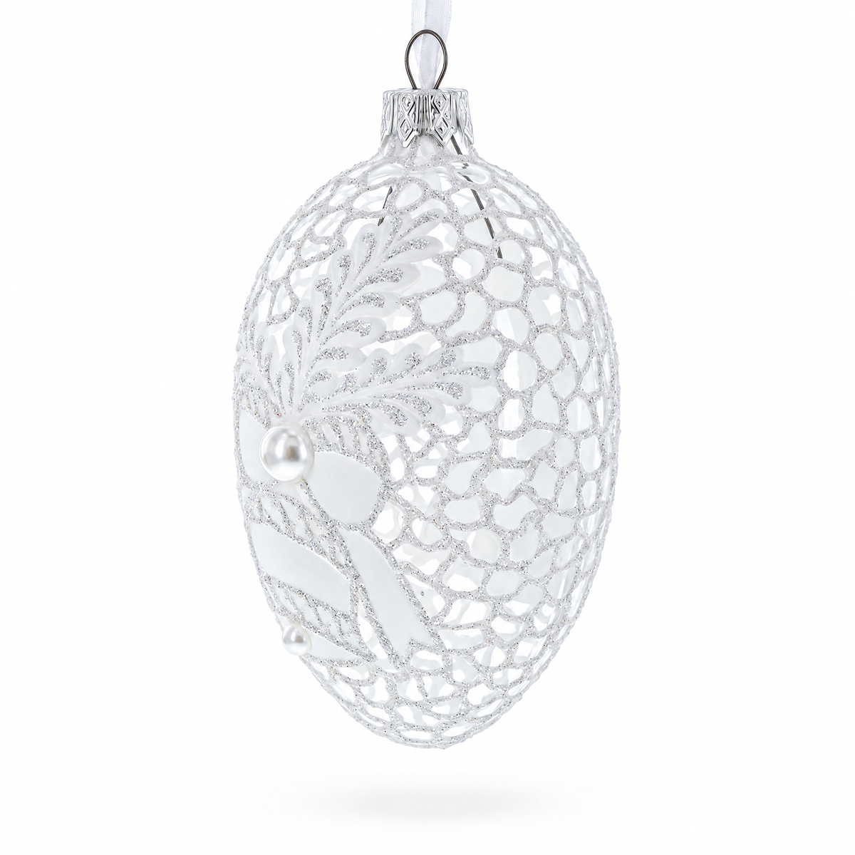 Winter Bells Egg Glass Ornament 4 Inches