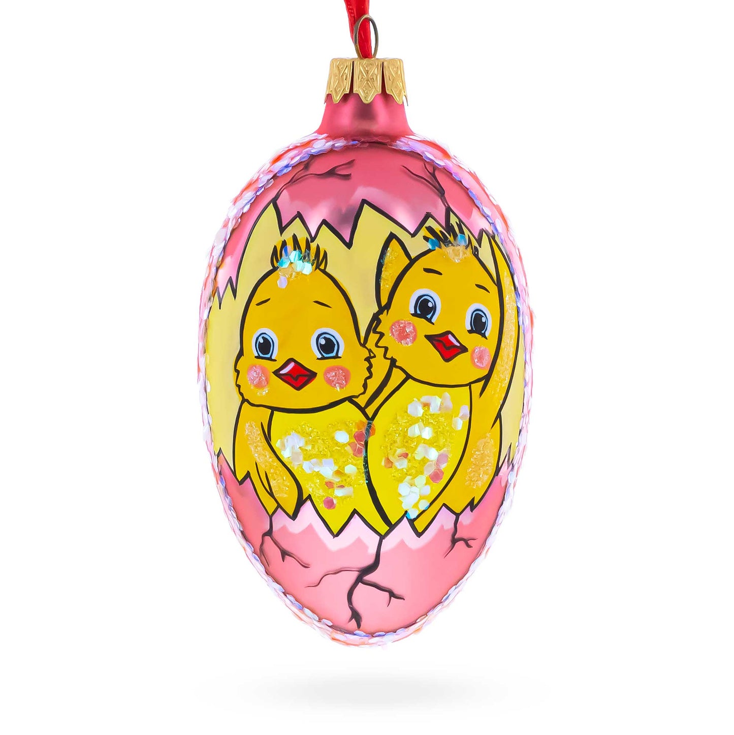 Two Chicks Egg Glass Ornament 4 Inches