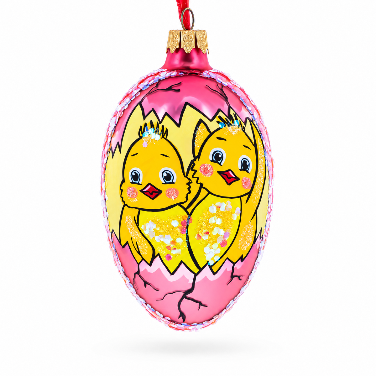 Two Chicks Egg Glass Ornament 4 Inches