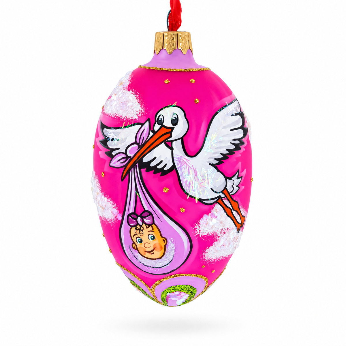 Newborn Baby Girl Egg Glass Ornament 4 Inches