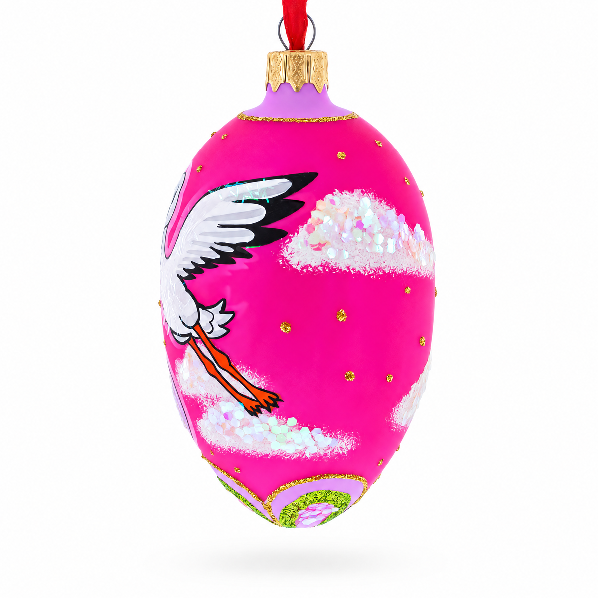 Newborn Baby Girl Egg Glass Ornament 4 Inches