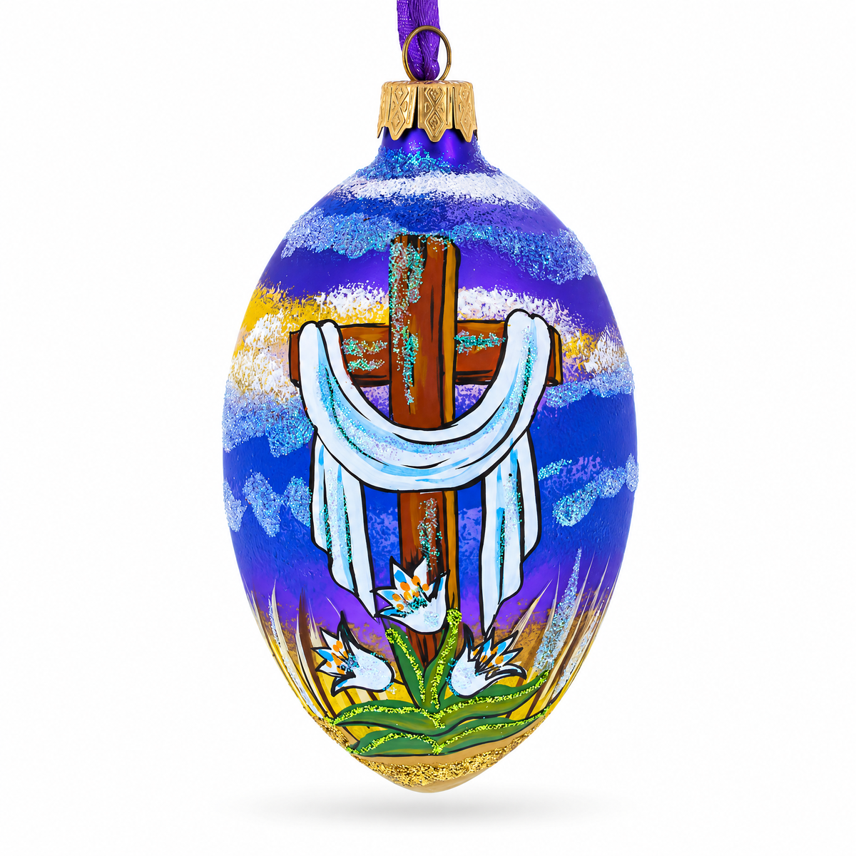 The Rising Cross Egg Glass Ornament 4 Inches
