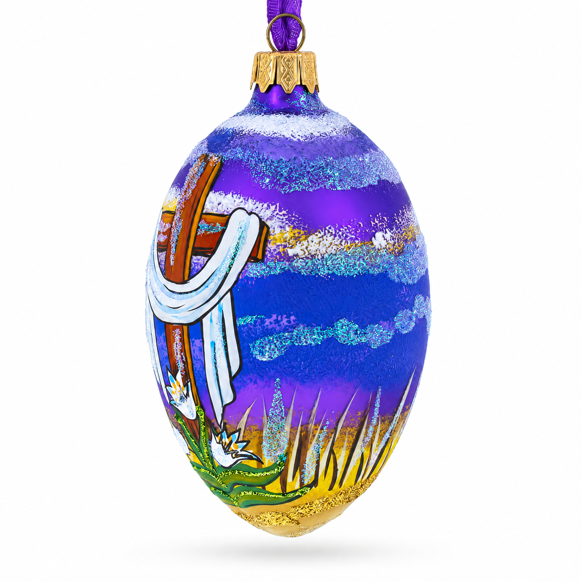 The Rising Cross Egg Glass Ornament 4 Inches