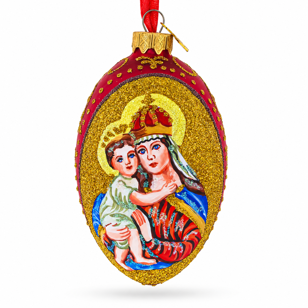 Icon Glittered Egg Glass Ornament 4 Inches