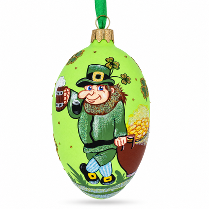 Happy St Patrick's Day Egg Glass Ornament 4 Inches