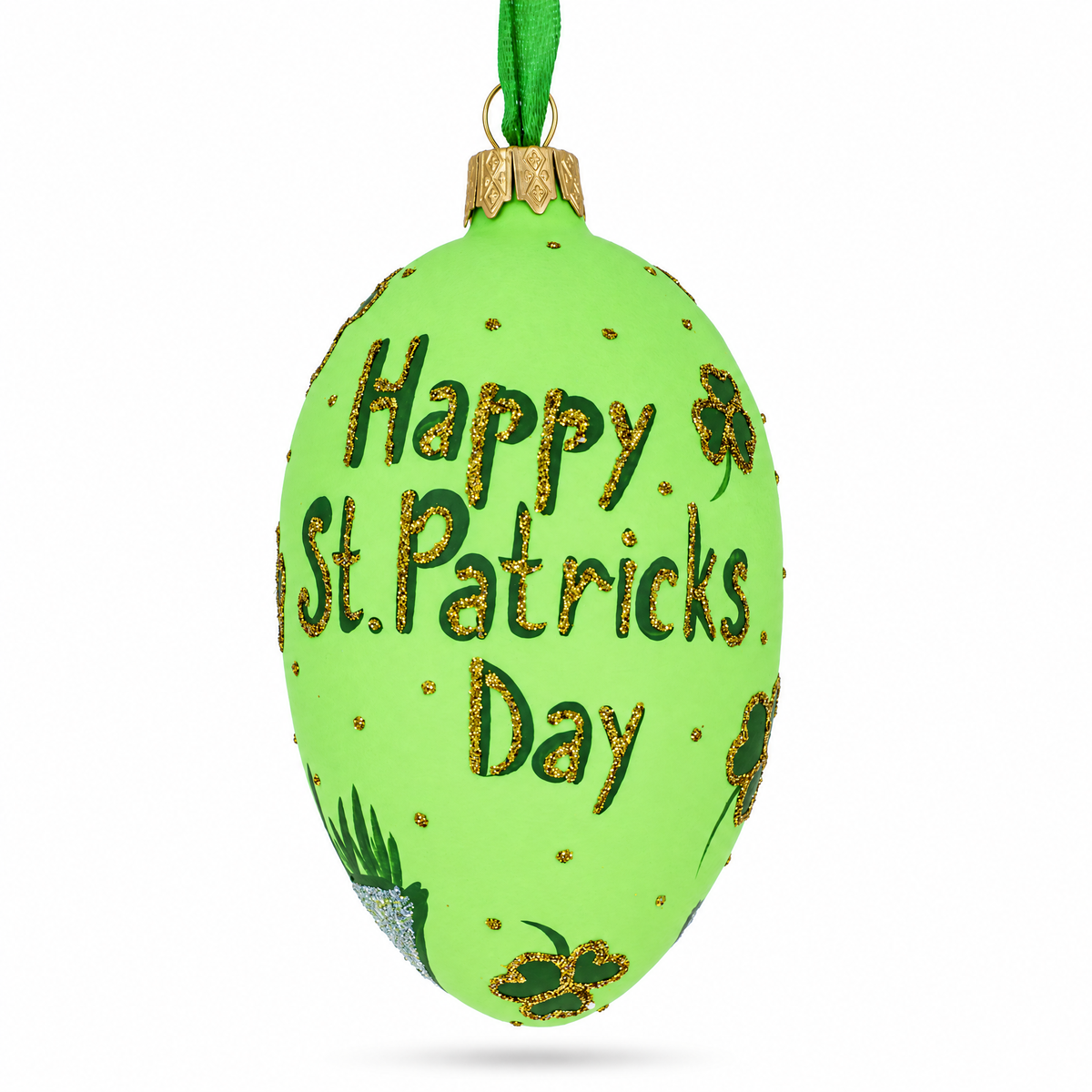 Happy St Patrick's Day Egg Glass Ornament 4 Inches