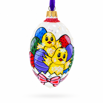 Two Chicks With Easter Egg Glass Ornament 4 Inches