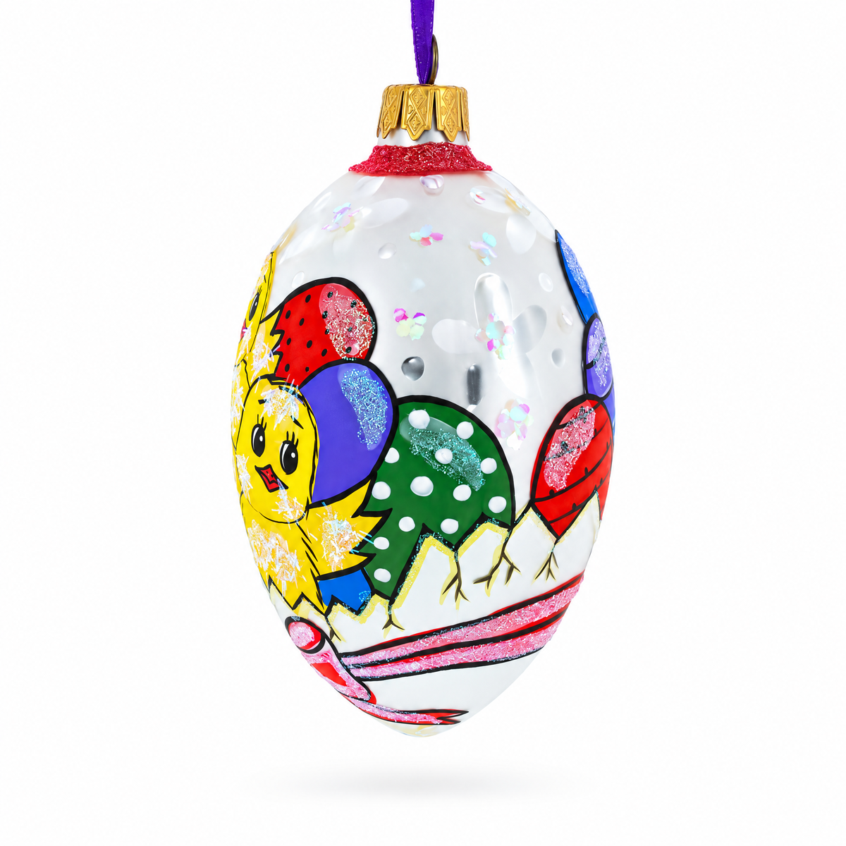 Two Chicks With Easter Egg Glass Ornament 4 Inches