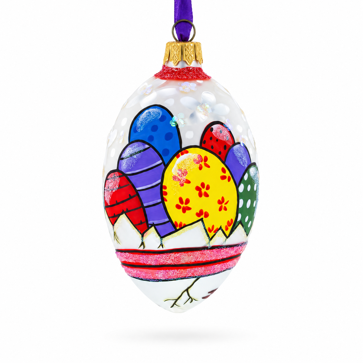 Two Chicks With Easter Egg Glass Ornament 4 Inches