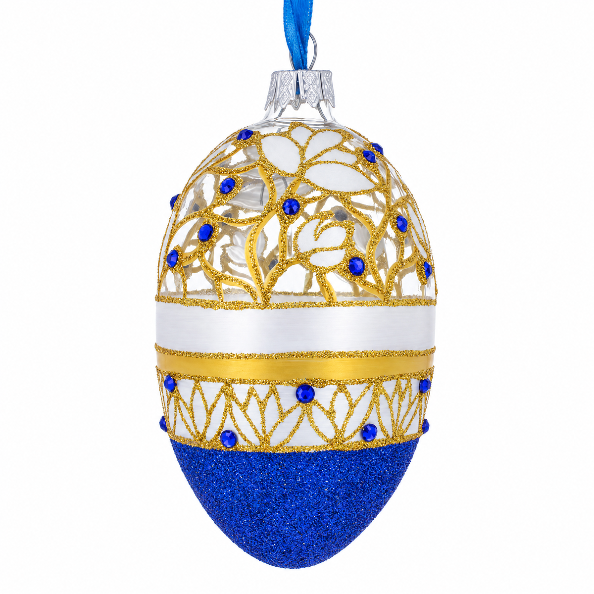Golden Wines Jeweled Egg Glass Ornament 4 Inches