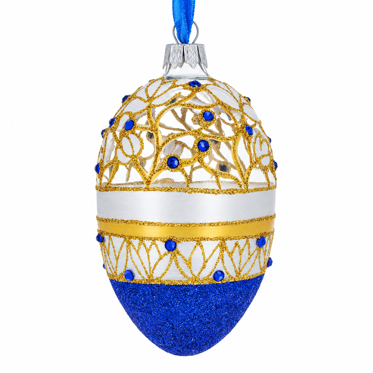 Golden Wines Jeweled Egg Glass Ornament 4 Inches