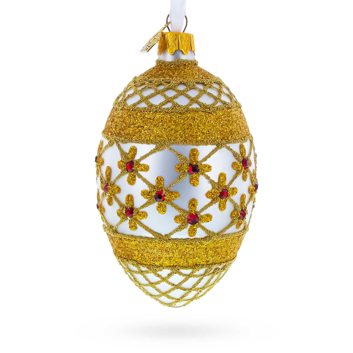 Gold Stars On Trellis Egg Glass Ornament 4 Inches