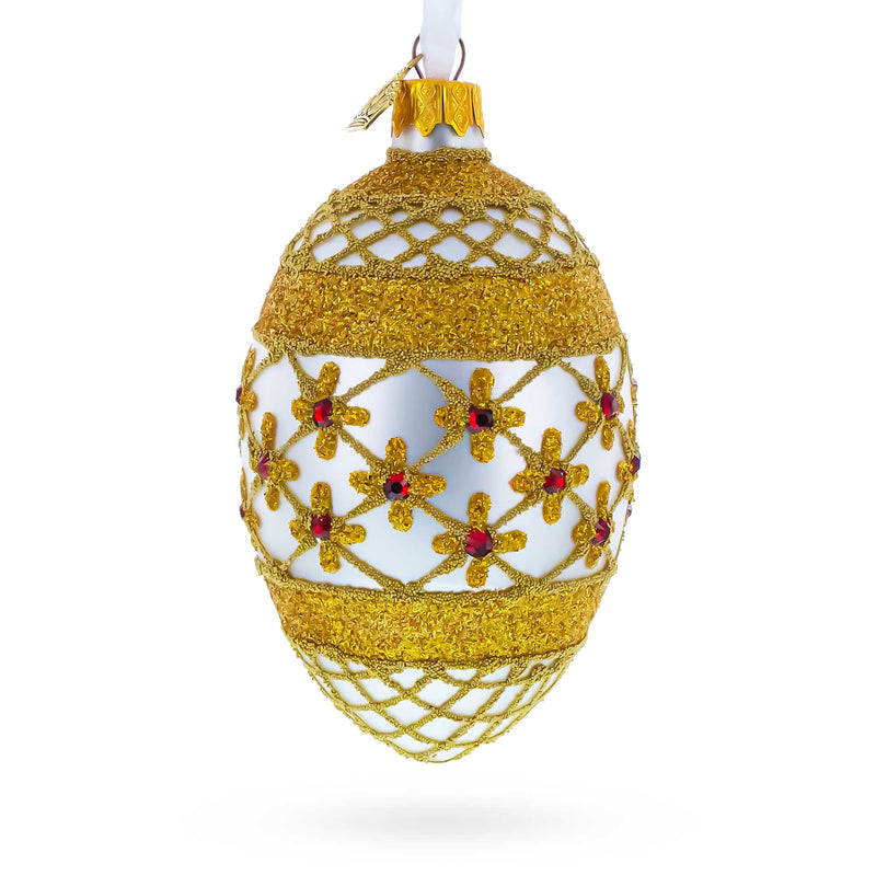 Gold Stars On Trellis Egg Glass Ornament 4 Inches