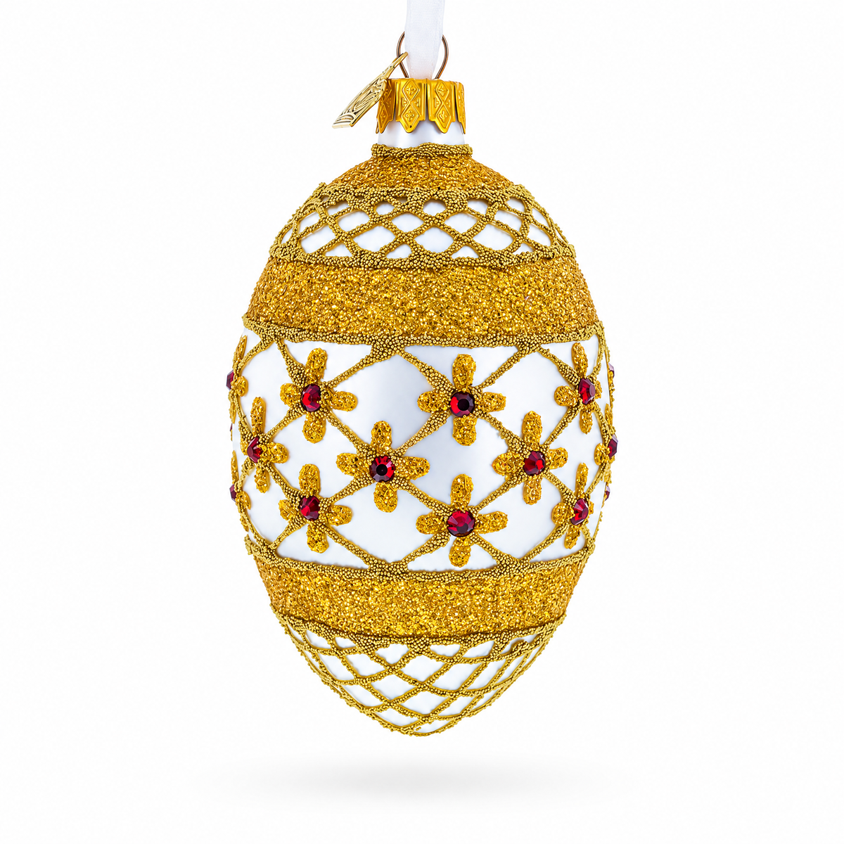 Gold Stars On Trellis Egg Glass Ornament 4 Inches
