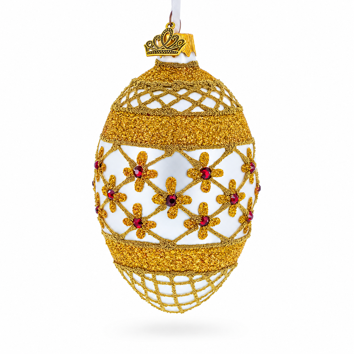 Gold Stars On Trellis Egg Glass Ornament 4 Inches