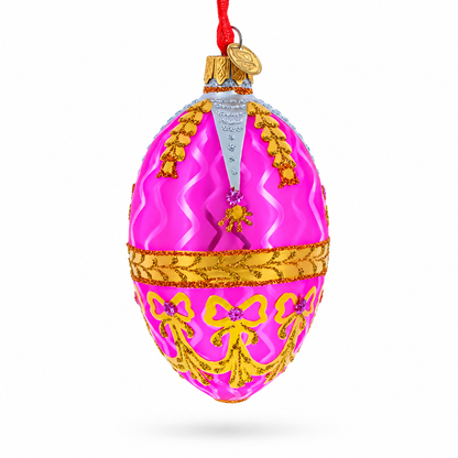 Golden Garlands On Pink Egg Glass Ornament 4 Inches