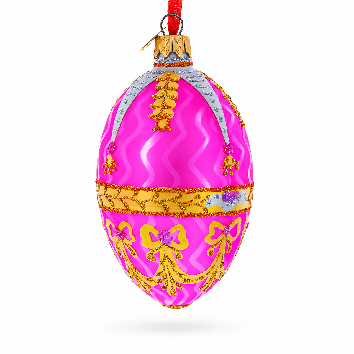 Golden Garlands On Pink Egg Glass Ornament 4 Inches
