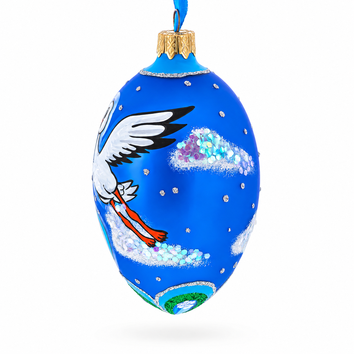 Newborn Baby Boy Egg Glass Ornament 4 Inches