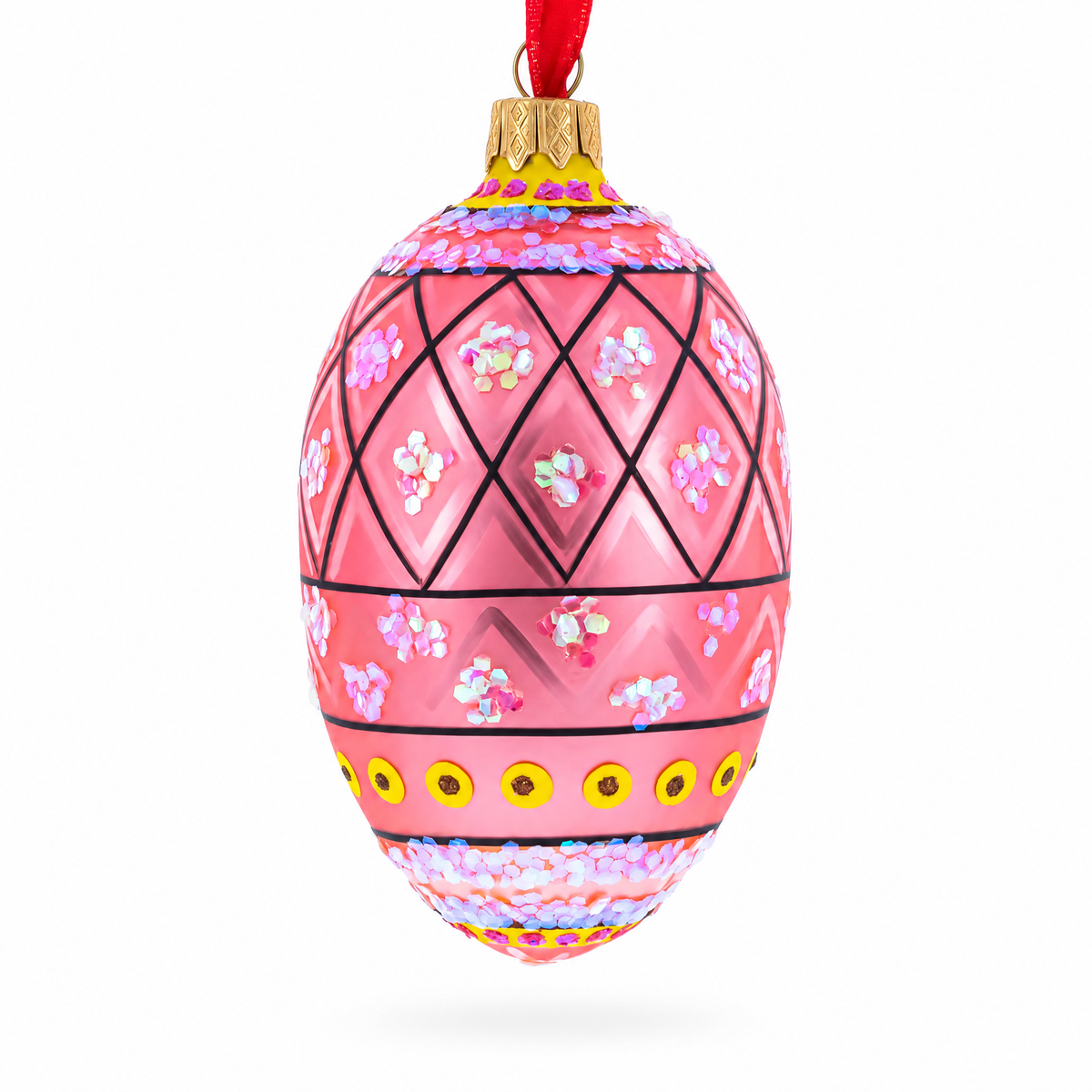 Easter Bunny With Tulips Glass Egg Ornament 4 Inches