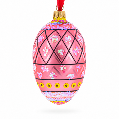 Easter Bunny With Tulips Glass Egg Ornament 4 Inches