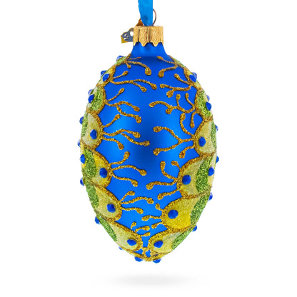 Peacock Glass Egg Ornament 4 Inches