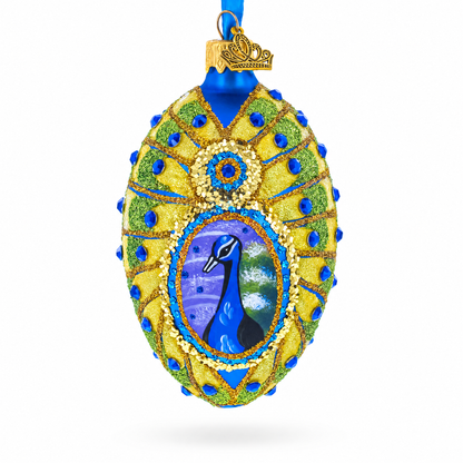 Peacock Glass Egg Ornament 4 Inches