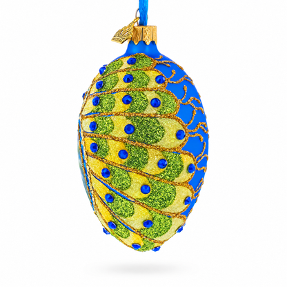 Peacock Glass Egg Ornament 4 Inches