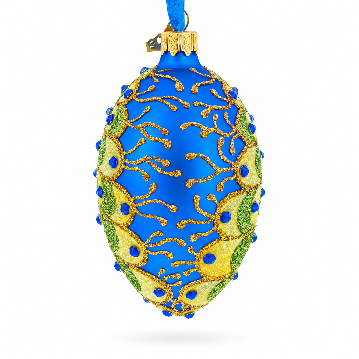 Peacock Glass Egg Ornament 4 Inches