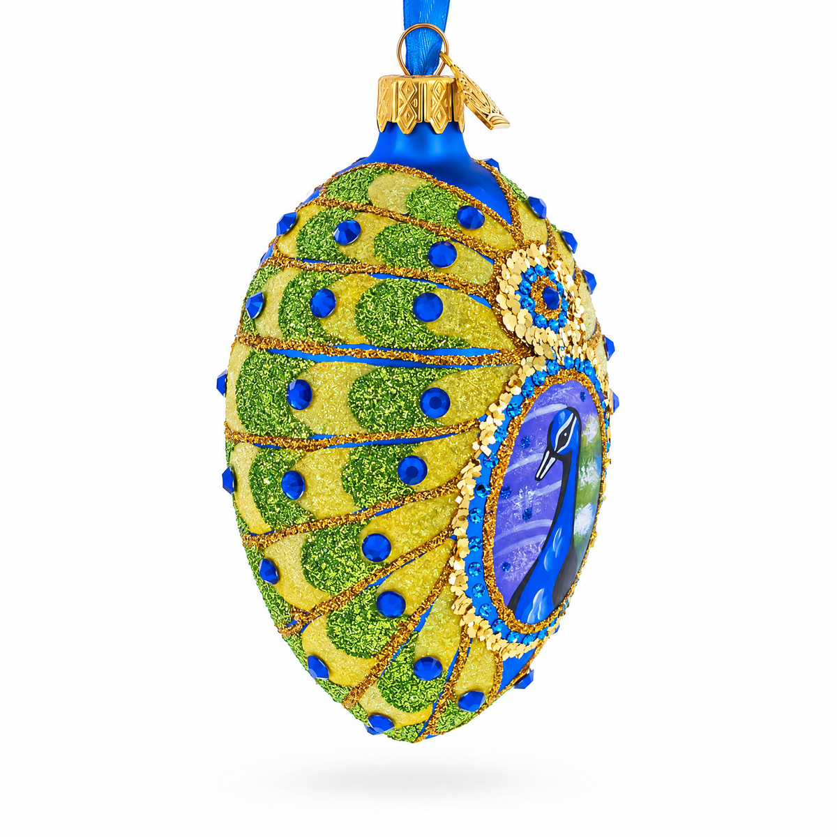 Peacock Glass Egg Ornament 4 Inches