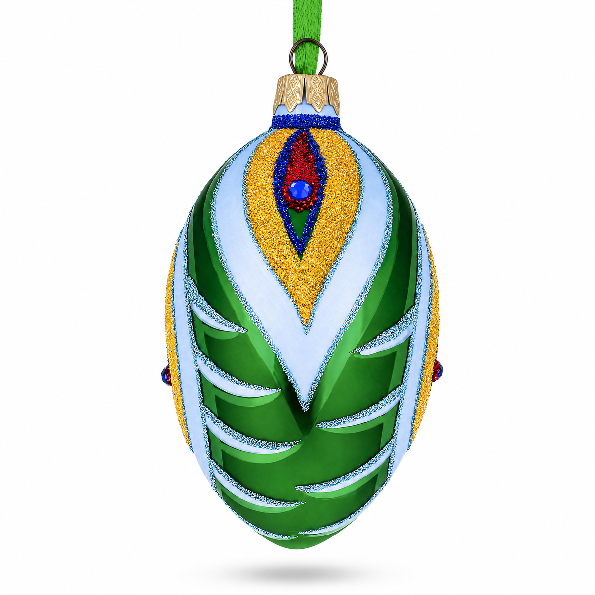 Peacock Feather Glass Egg Ornament 4 Inches
