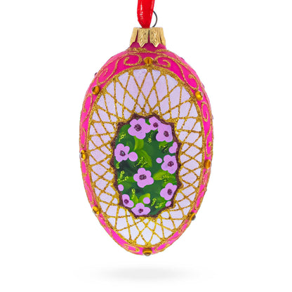 Romantic Doves in Floral Glass Egg Ornament 4 Inches