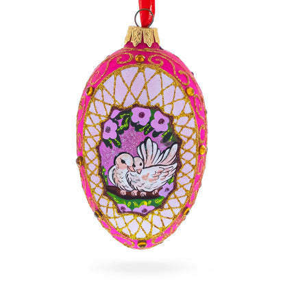 Romantic Doves in Floral Glass Egg Ornament 4 Inches