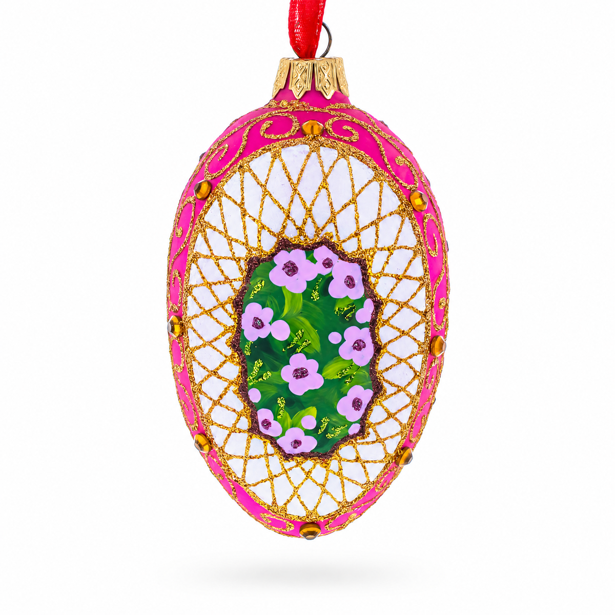 Romantic Doves in Floral Glass Egg Ornament 4 Inches