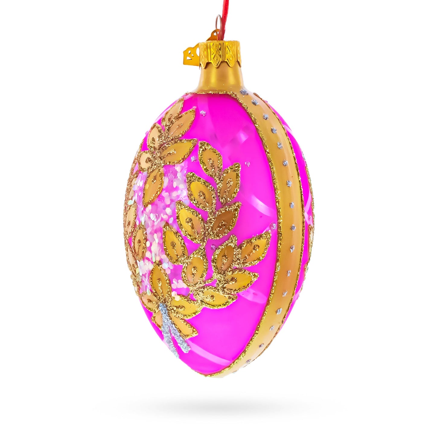 Golden Branches On Pink Glass Egg Ornament 4 Inches