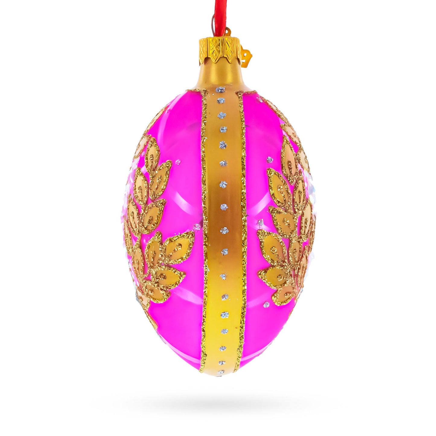 Golden Branches On Pink Glass Egg Ornament 4 Inches