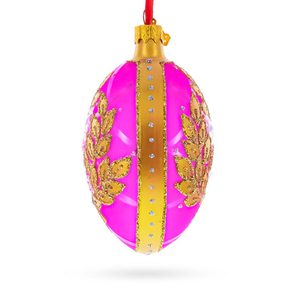 Golden Branches On Pink Glass Egg Ornament 4 Inches