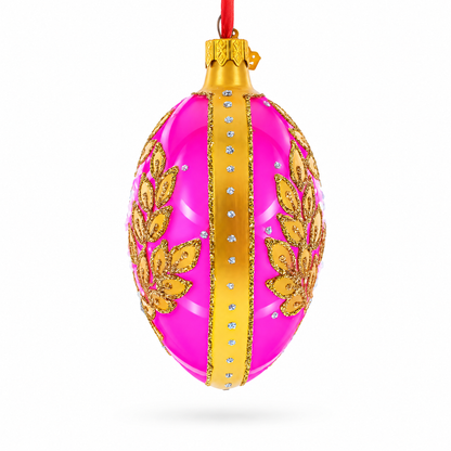 Golden Branches On Pink Glass Egg Ornament 4 Inches