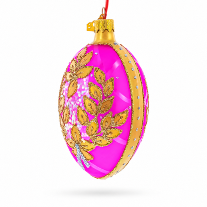 Golden Branches On Pink Glass Egg Ornament 4 Inches