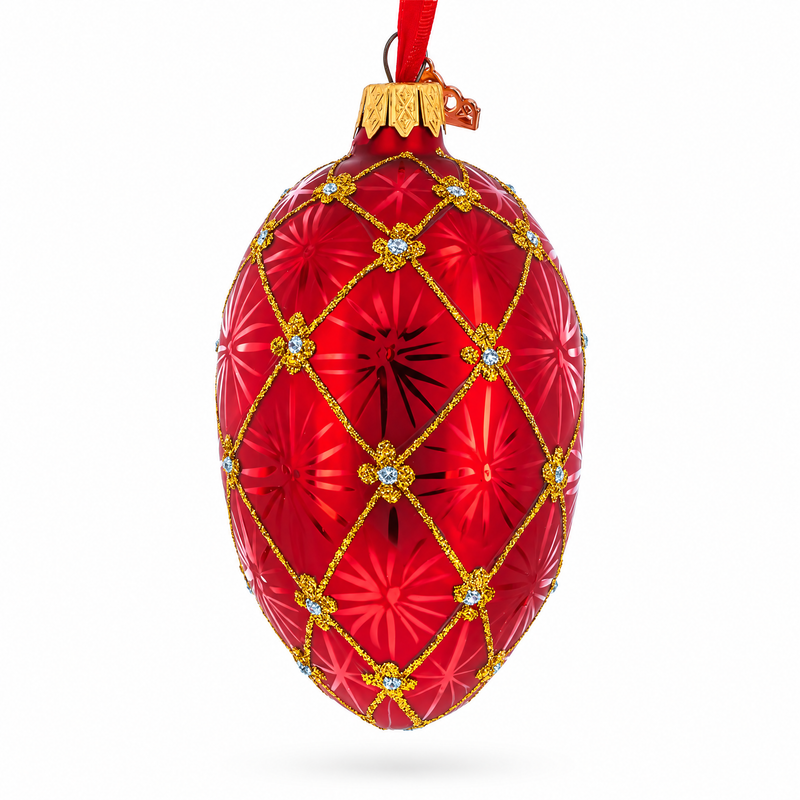 1897 Coronation In Red Royal Egg Glass Ornament 4 Inches