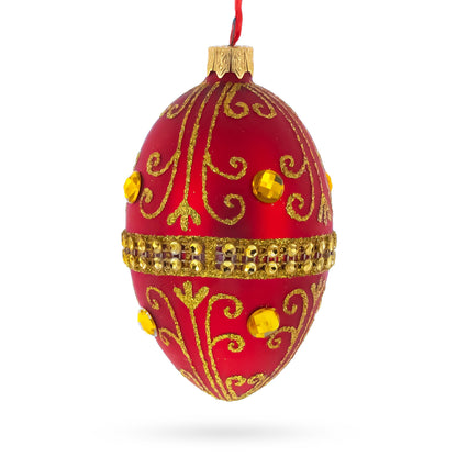 Jeweled Red Glass Egg Ornament 4 Inches