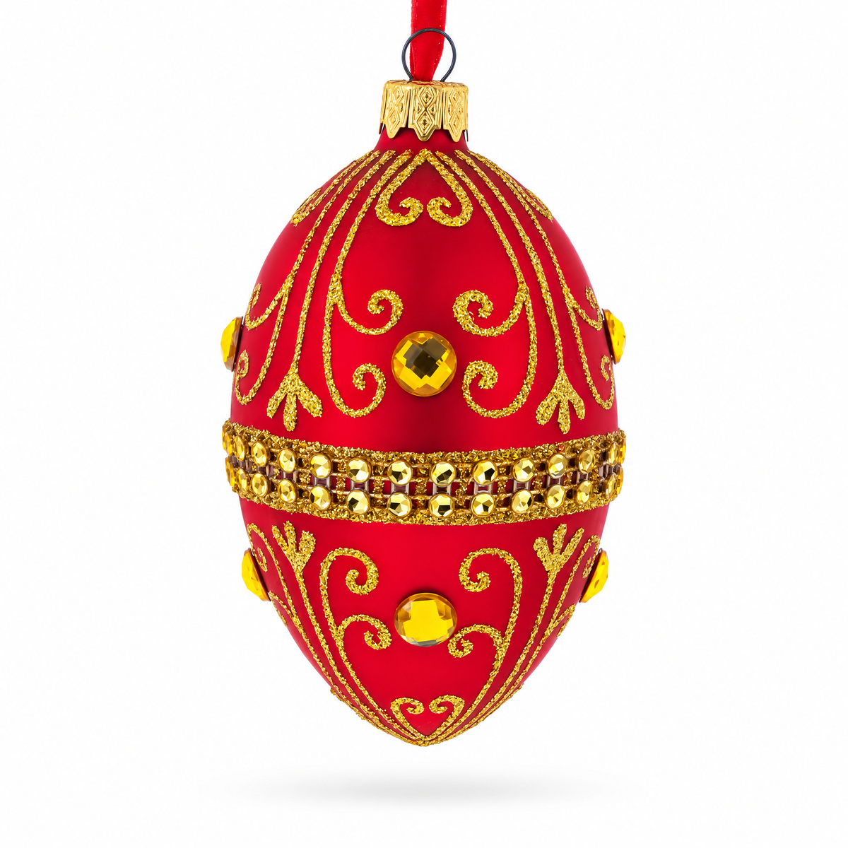 Jeweled Red Glass Egg Ornament 4 Inches