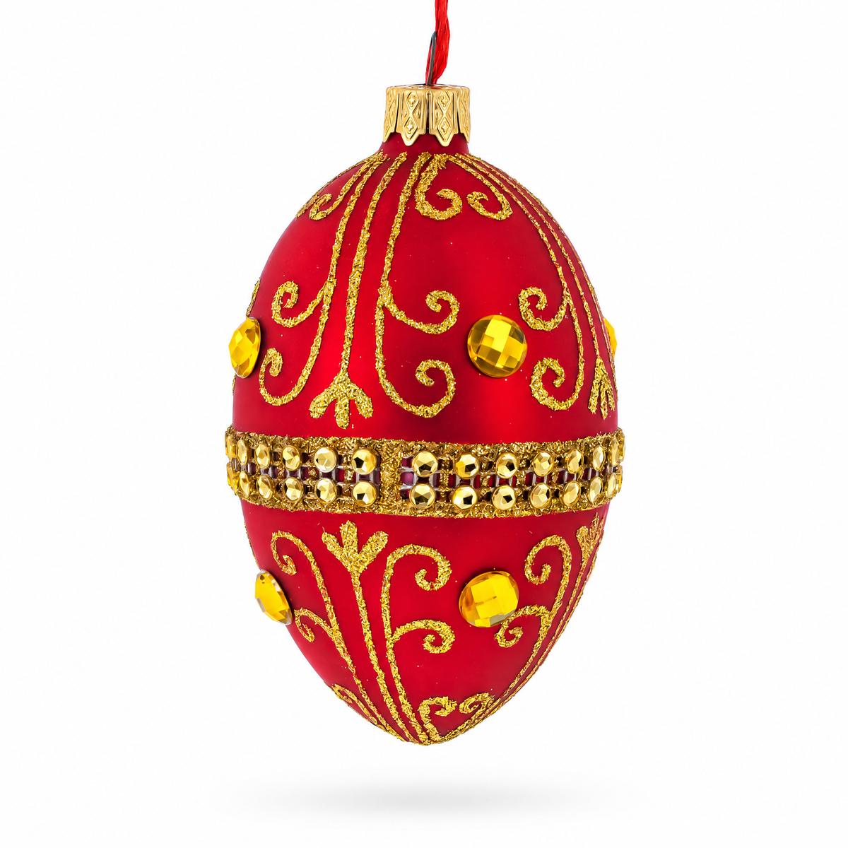 Jeweled Red Glass Egg Ornament 4 Inches