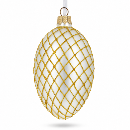 3D Flowers on White Glass Egg Ornament 4 Inches