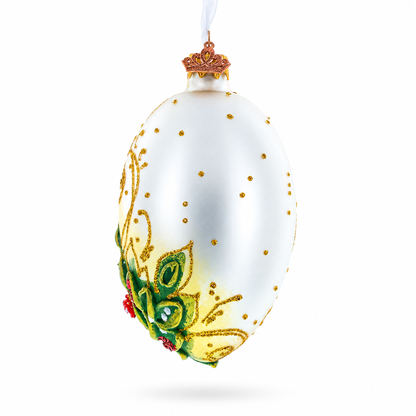 Embossed Roses Bouquet Glass Egg Ornament 4 Inches