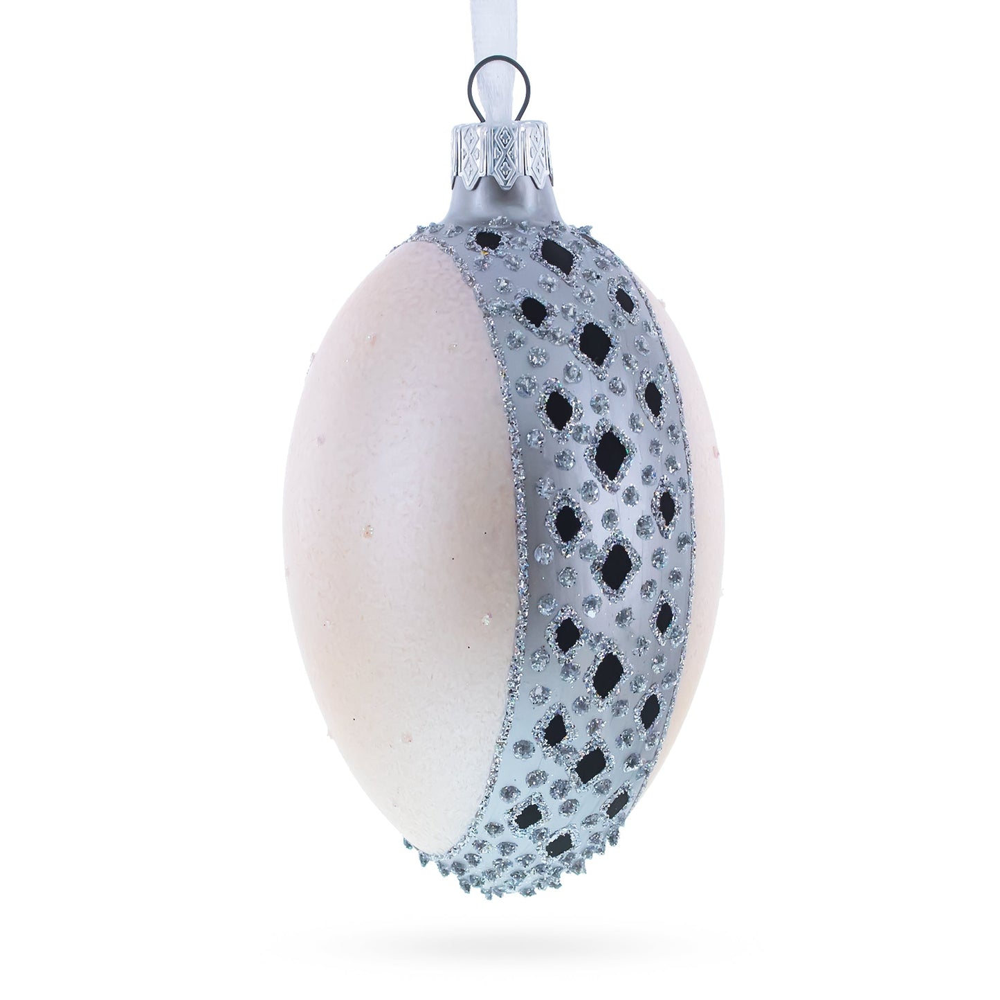 French Designer Jeweled Panther Glass Egg Christmas Ornament 4 Inches