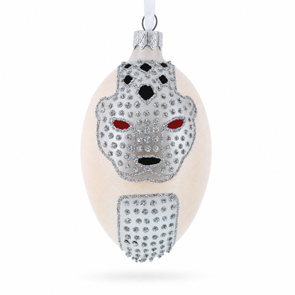 French Designer Jeweled Panther Glass Egg Christmas Ornament 4 Inches