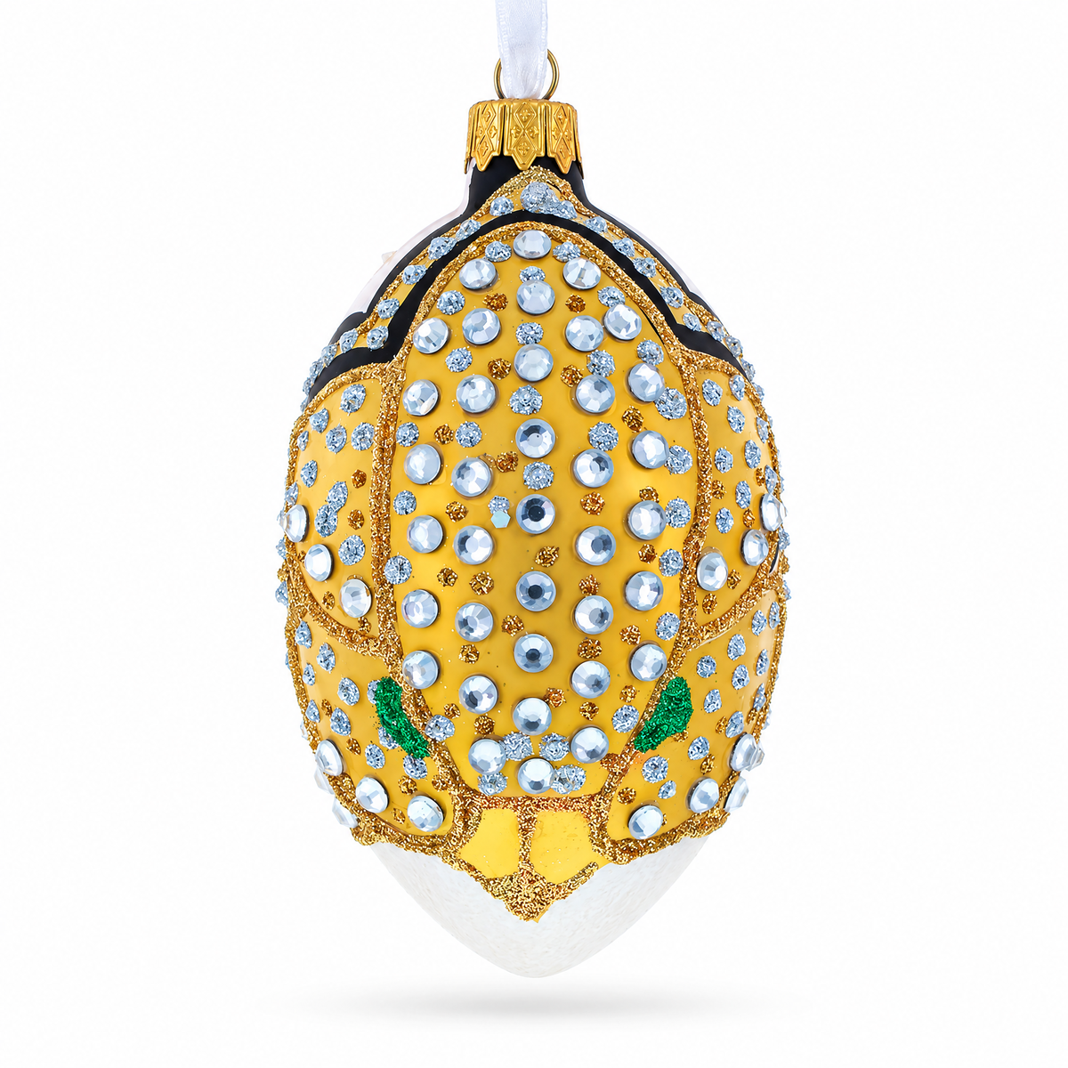 Louis-Francois Designer Jeweled Panther Glass Egg Christmas Ornament 4 Inches
