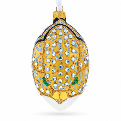 Louis-Francois Designer Jeweled Panther Glass Egg Christmas Ornament 4 Inches