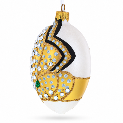 Louis-Francois Designer Jeweled Panther Glass Egg Christmas Ornament 4 Inches